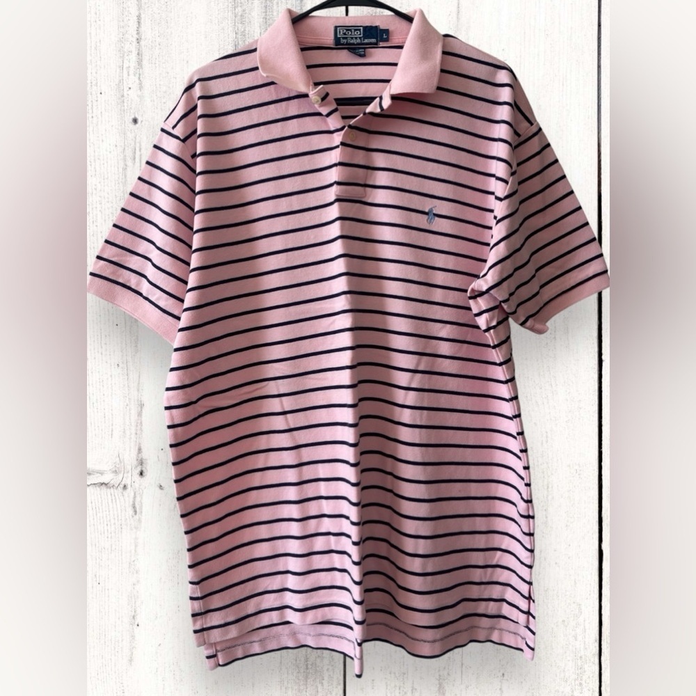 Polo Ralph Lauren Men's Classic Striped Soft-Touch Cotton Collar Pink Sz Large